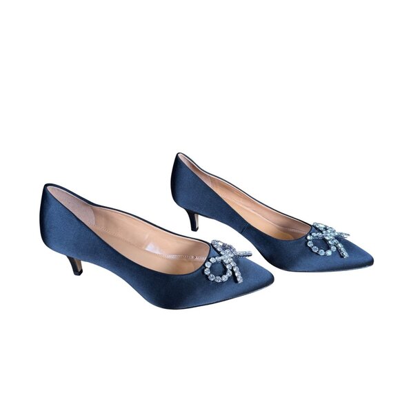 J. Crew Factory Shoes - J. Crew Factory Black Crystal Bow Pointed Toe Kitten Heels Size 7.5